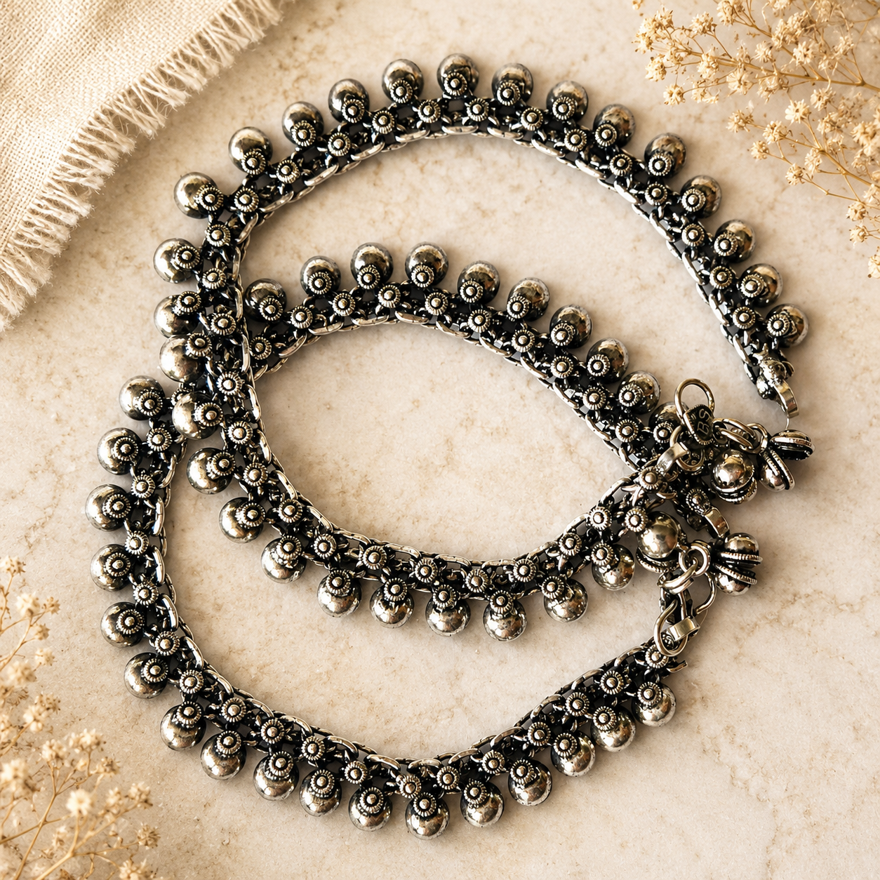 The Mirage Fashion Oxidized Ghungroo Anklet – Traditional Silver Tone Bell Payal for Women Anklets 