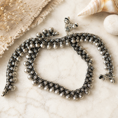 The Mirage Fashion Oxidized Ghungroo Anklet – Traditional Silver Tone Bell Payal for Women