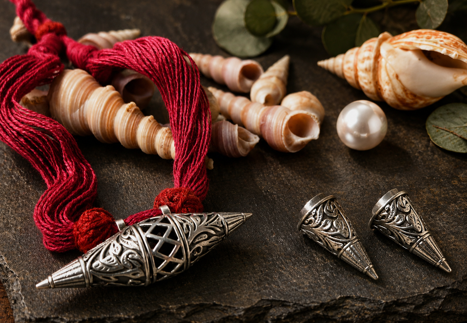 The Mirage Fashion Silver-Tone Tassel Necklace Set – Handcrafted Boho Pendant Necklace with Matching Earrings  Statement Ethnic Jewelry for Women