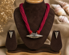 The Mirage Fashion Silver-Tone Tassel Necklace Set – Handcrafted Boho Pendant Necklace with Matching Earrings  Statement Ethnic Jewelry for Women