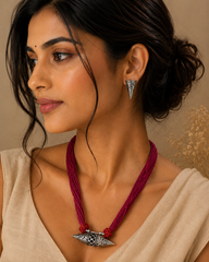The Mirage Fashion Silver-Tone Tassel Necklace Set – Handcrafted Boho Pendant Necklace with Matching Earrings  Statement Ethnic Jewelry for Women
