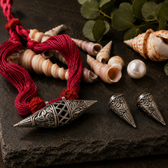 The Mirage Fashion Silver-Tone Tassel Necklace Set – Handcrafted Boho Pendant Necklace with Matching Earrings  Statement Ethnic Jewelry for Women