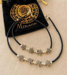 The Mirage Fashion Star Charm Black Beaded Anklet – Gold Tone Double Layer Boho Payal for Women