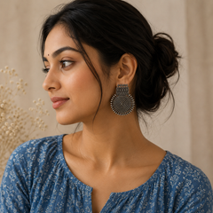 The Mirage Fashion Tribal Spiral Stud Earrings – Antique Silver Statement Earrings for Women  Boho Ethnic Jewelry 