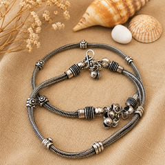 The Mirage Fashion Vintage Silver-Tone Tribal Anklet Pair – Oxidized Boho Payal for Women