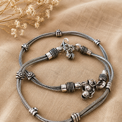 The Mirage Fashion Vintage Silver-Tone Tribal Anklet Pair – Oxidized Boho Payal for Women