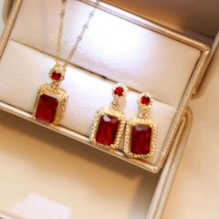 MIRAGE - classic Red Stone pendent earing set with rings