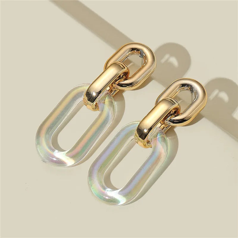 Iridescent Chain Link Drop Earrings with Gold Finish | Modern Statement Earrings for Women – The Mirage Fashion