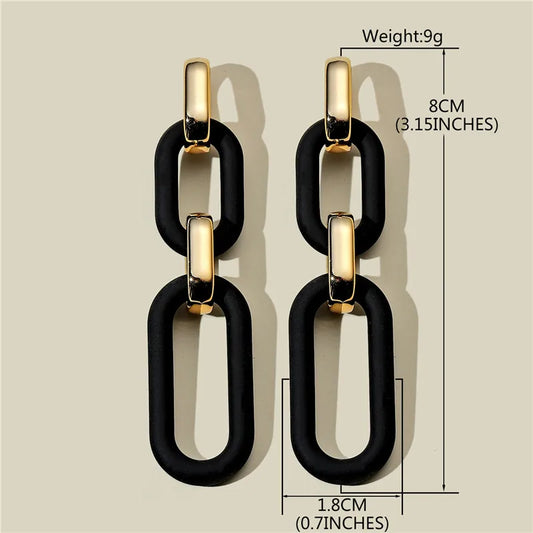 Black & Gold four  Chain Link Drop Earrings | Modern Geometric Statement Earrings for Women – The Mirage Fashion