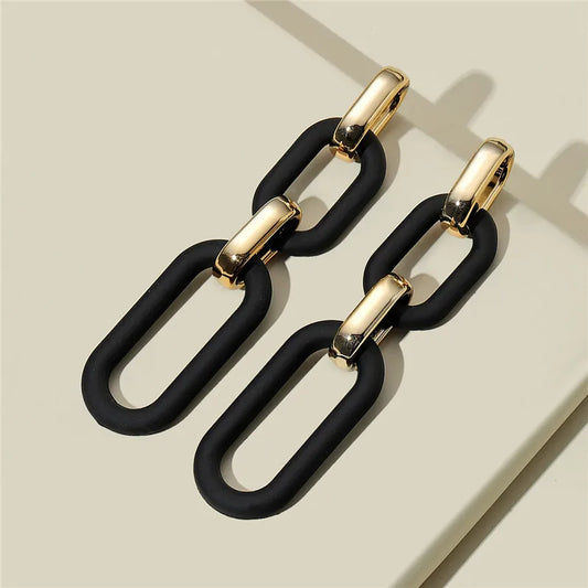 Black & Gold four  Chain Link Drop Earrings | Modern Geometric Statement Earrings for Women – The Mirage Fashion