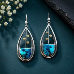 Turquoise Stone Silver Drop Earrings for Women 