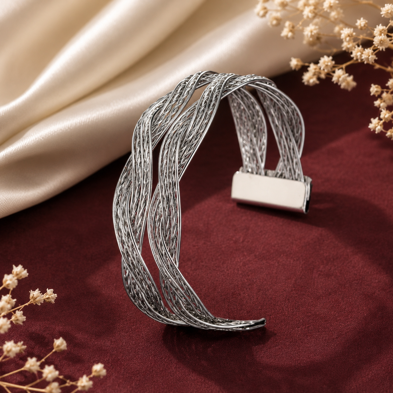 Twisted multi-strand gold and silver tone kada for women