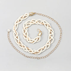 Women’s Beaded Chain Belt – Fashionable Gold Waist Chain with Faux Pearls