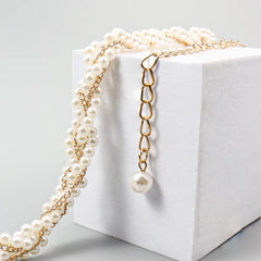 Women’s Beaded Chain Belt – Fashionable Gold Waist Chain with Faux Pearls