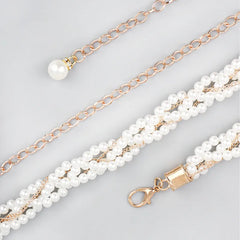 Women’s Beaded Chain Belt – Fashionable Gold Waist Chain with Faux Pearls