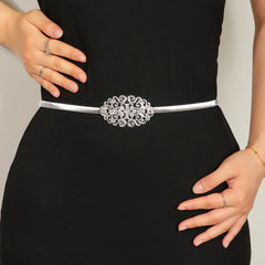 Women’s Skinny Metal Cinch Belt – Gold & Silver Elastic Waistband