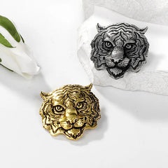 Bold Tiger Face Brooch | Gold & Silver Finish Statement Animal Brooch for Men & Women