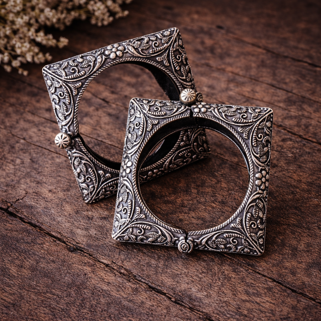 Vintage Oxidized Square Bangles for Women | Antique Engraved Bracelet  ( single Bangle ) – The Mirage Fashion