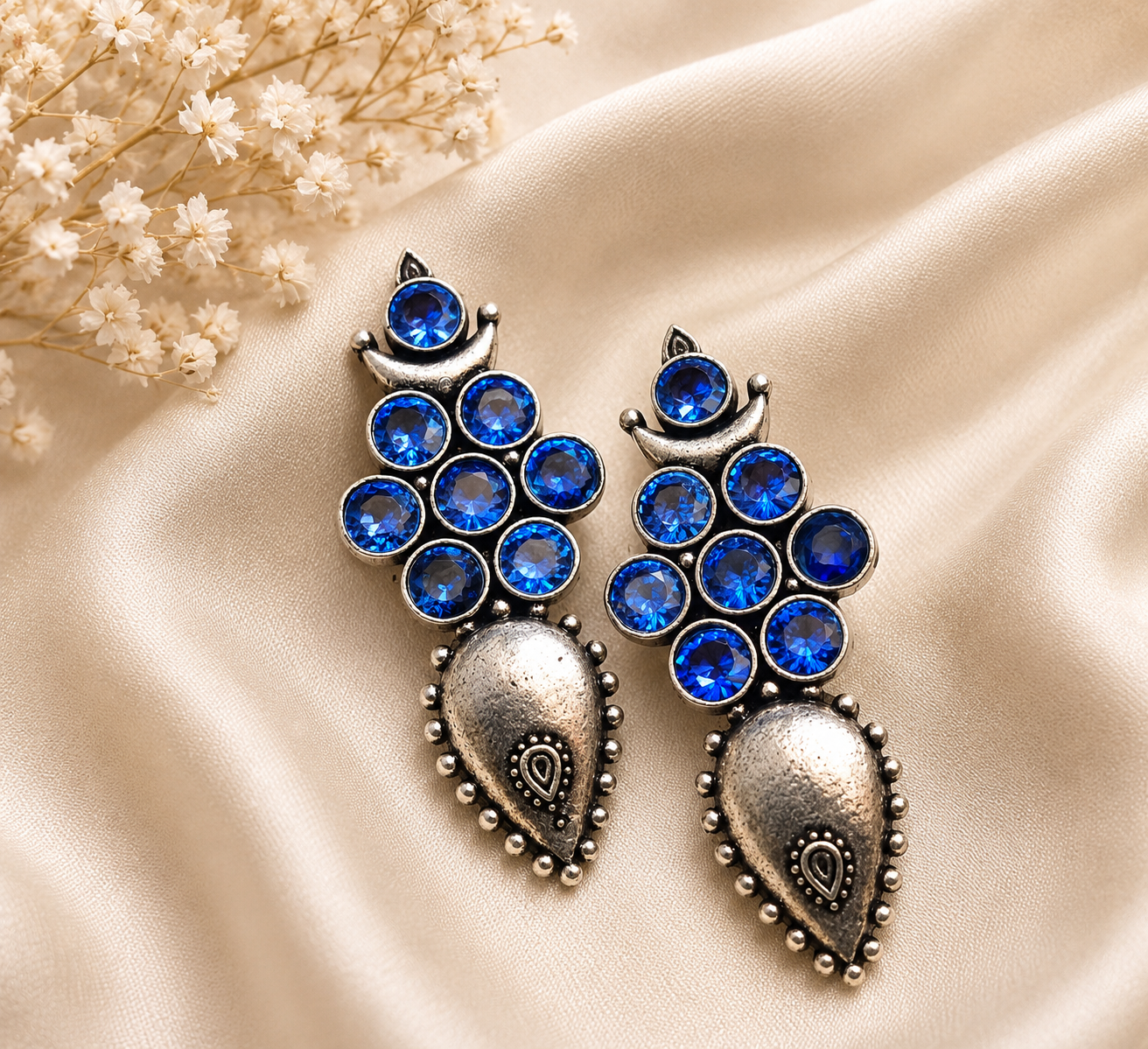 Vintage Green Crystal Statement Earrings for Women – Antique Silver Ethnic Drop Earrings  Party & Festive Jewelry  The Mirage Fashion  - Blue