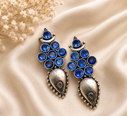 Vintage Green Crystal Statement Earrings for Women – Antique Silver Ethnic Drop Earrings  Party & Festive Jewelry  The Mirage Fashion  - Blue