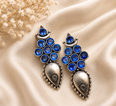 Vintage Green Crystal Statement Earrings for Women – Antique Silver Ethnic Drop Earrings  Party & Festive Jewelry  The Mirage Fashion  - Blue
