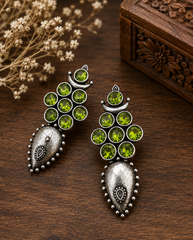 Vintage Green Crystal Statement Earrings for Women – Antique Silver Ethnic Drop Earrings  Party & Festive Jewelry  The Mirage Fashion  - Green