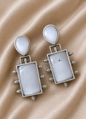 Vintage Oxidized Silver Statement Earrings for Women | Geometric Stone Drop Earrings | Boho Ethnic Designer Jewelry. | The  Mirage Fashion