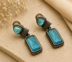 Vintage Silver Red Stone Drop Earrings for Women – Handmade Statement Earrings | Ethnic & Boho Jewelry | The Mirage Fashion