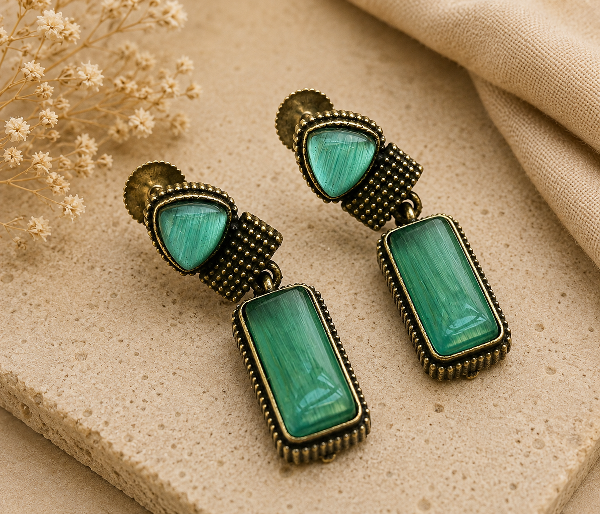 Vintage Silver Red Stone Drop Earrings for Women – Handmade Statement Earrings | Ethnic & Boho Jewelry | The Mirage Fashion