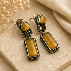 Vintage Silver Red Stone Drop Earrings for Women – Handmade Statement Earrings | Ethnic & Boho Jewelry | The Mirage Fashion