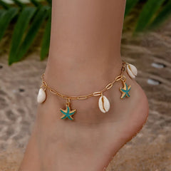 Mirage - Blue enamel  Starfish and shell  golden anklets .