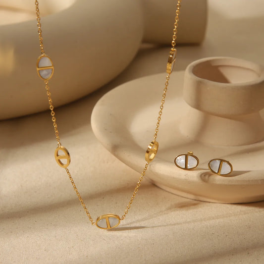 Minimal Gold Necklace,& Stud Earrings Set | Elegant Everyday Jewellery
