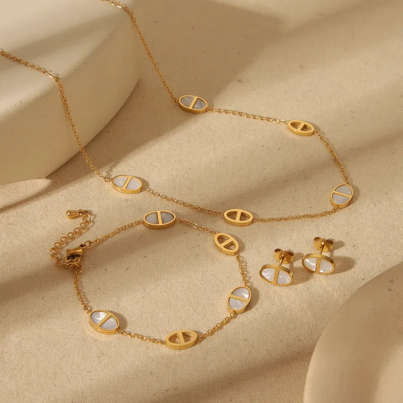 Minimal Gold Necklace, Bracelet & Stud Earrings Set | Elegant Everyday Jewellery
