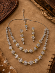 Yellow Crystal Floral American Diamond Necklace Set for Women | The Mirage Fashion