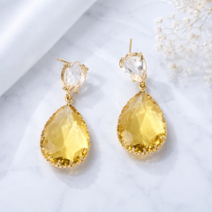 Yellow Crystal Teardrop Drop Earrings for Women | Gold Statement Earrings | The Mirage Fashion
