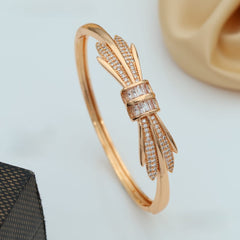 Rose Gold American Diamond Bow Kada Bracelet for Women | CZ Stone Designer Bangle for Party & Wedding Wear