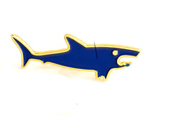 Blue Enamel Shark Brooch with Gold Plating – Cute Ocean Animal Lapel Pin for Men & Women