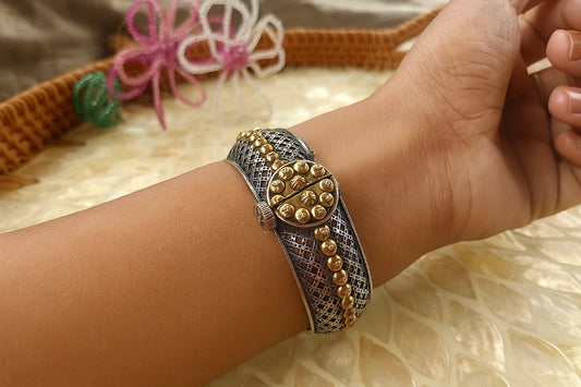 Oxidized Floral Kada Bangles for Women – Antique Gold Detailing | The Mirage Fashion (Single Pic)