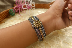 Elegant Antique-Style Oxidized Bangles with Golden Detailing  (Single Pic)