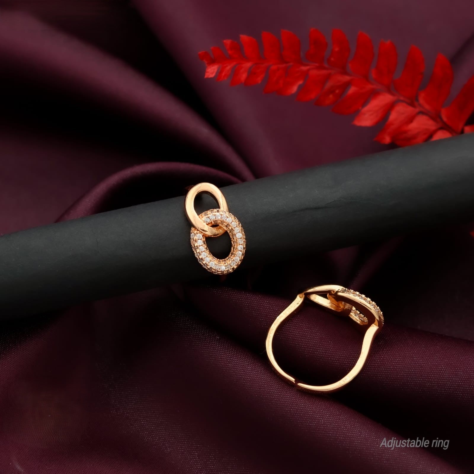 Rose Gold Interlinked Circle CZ Adjustable Ring