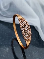 Rose Gold American Diamond Kada Bracelet for Women | Floral CZ Designer Bangle (Party & Wedding Wear)