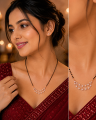 American Diamond mangalsutra with black beads and floral pendant for women