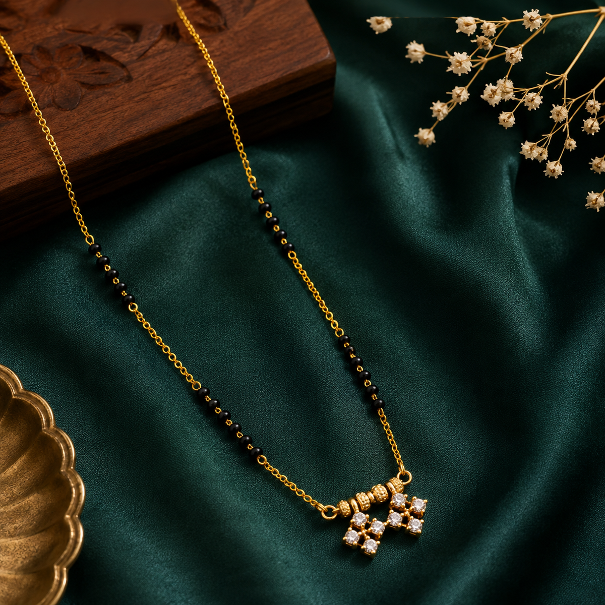 Elegant black beaded mangalsutra with sparkling pendant by The Mirage Fashion