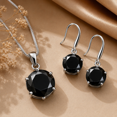 Black Crystal Necklace & Earrings Set for Women – Elegant Statement Jewellery