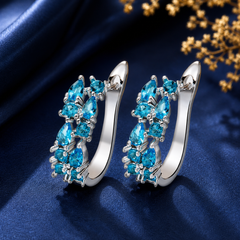 Blue colourful stone hoop earrings for women with silver-tone finish