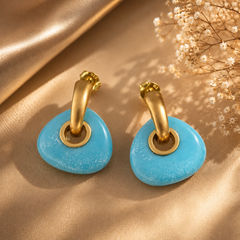 Blue turquoise teardrop statement earrings for women in gold finish
