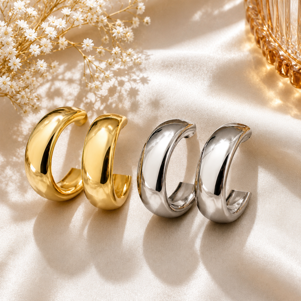 Chunky open hoop earrings for women in gold and silver tone