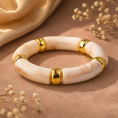 Cream chunky bangle for women with gold-tone accent detailing