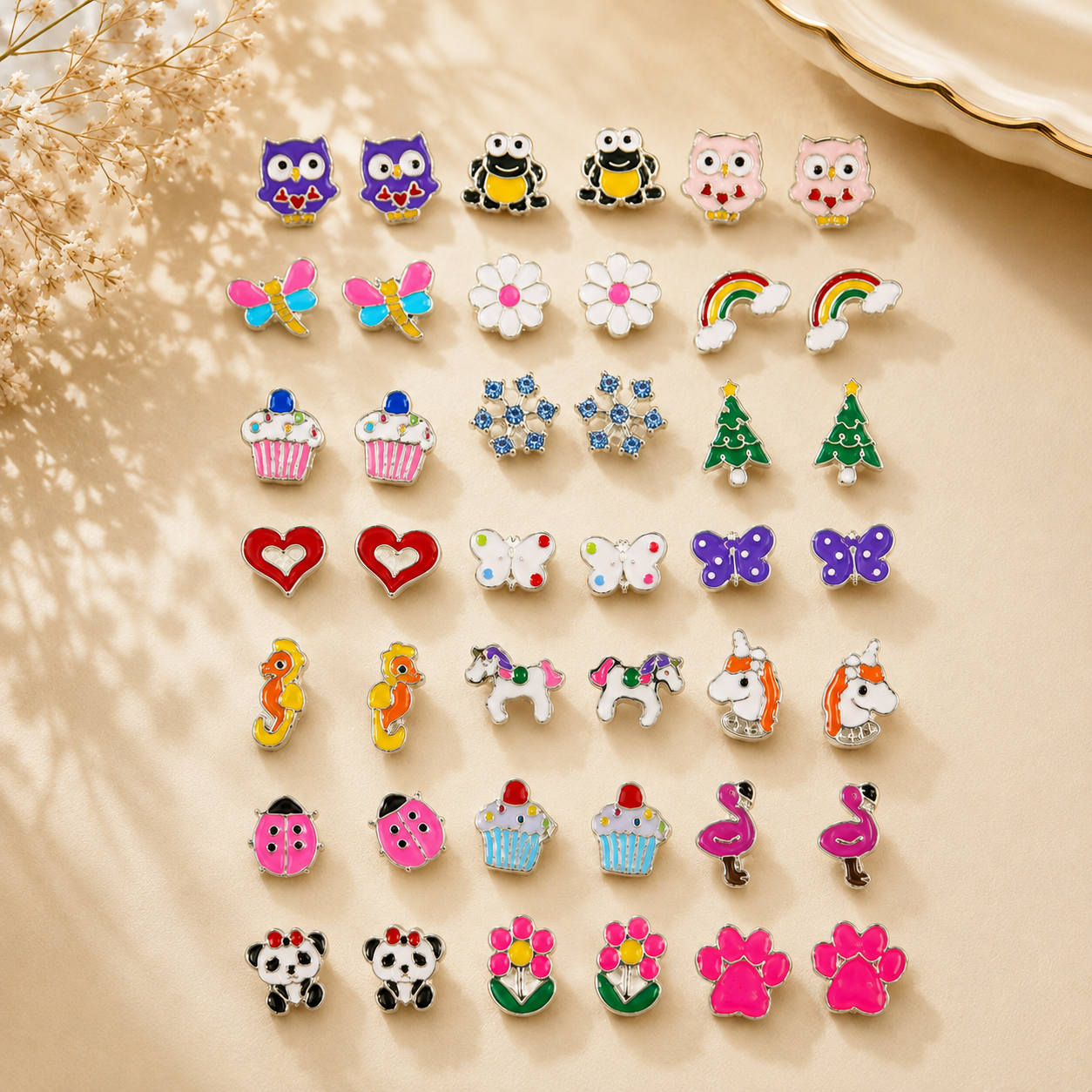 Cute cartoon stud earrings set for girls with colourful assorted designs