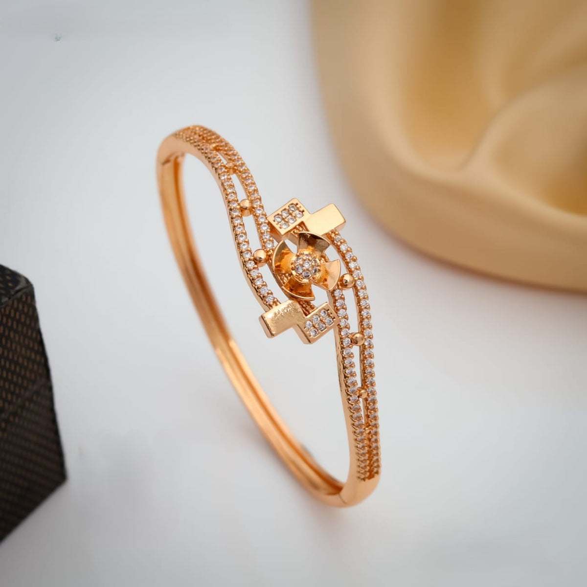 Rose Gold American Diamond Kada Bracelet for Women | CZ Studded Designer Bangle